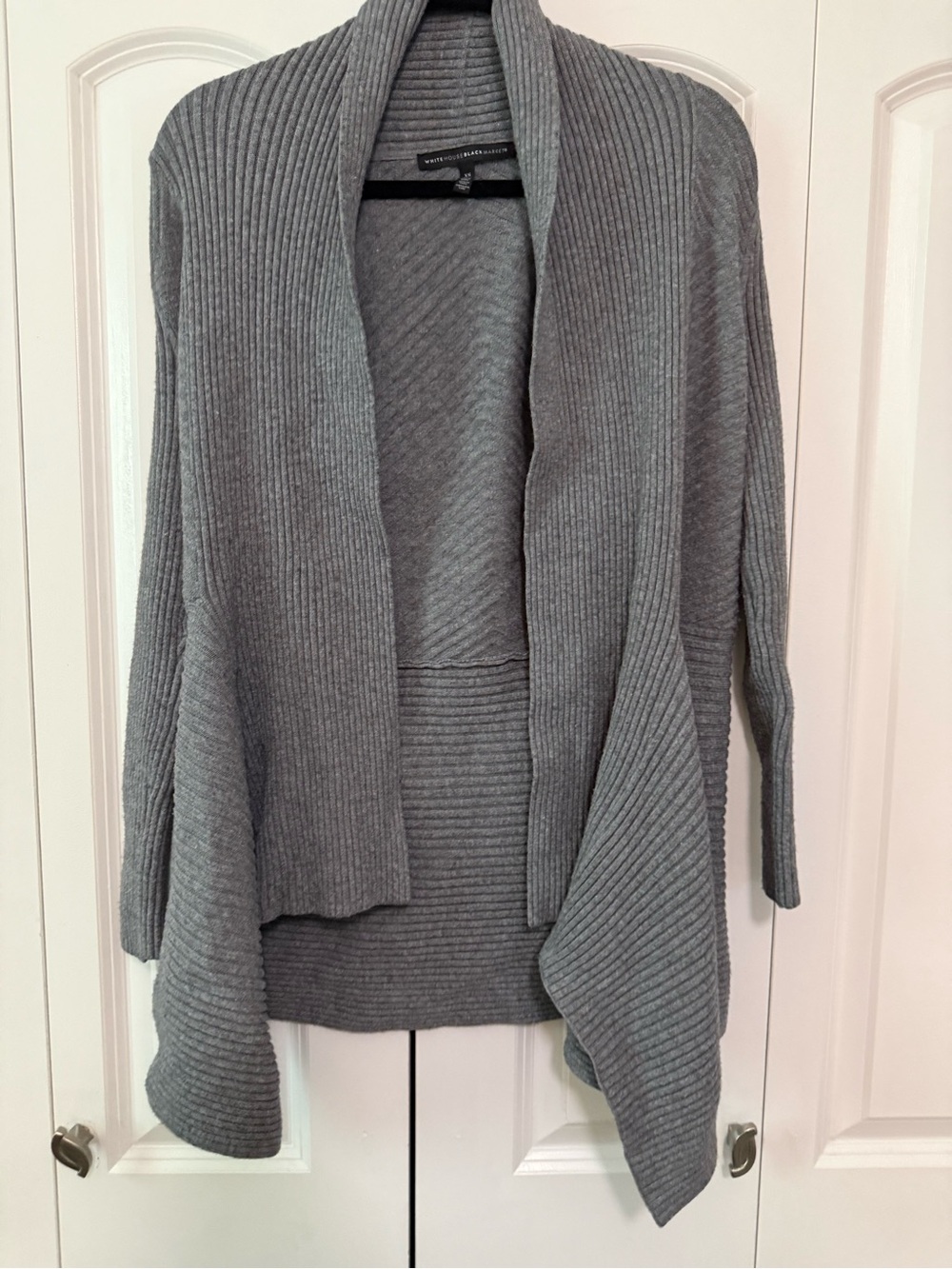 White House Black Market Grey Open-Front Ribbed Cardigan